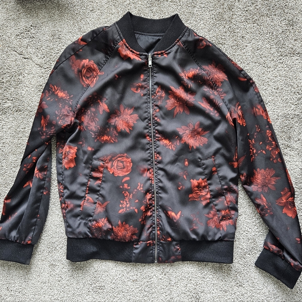 Mens H&M Floral Bomber Jacket Medium